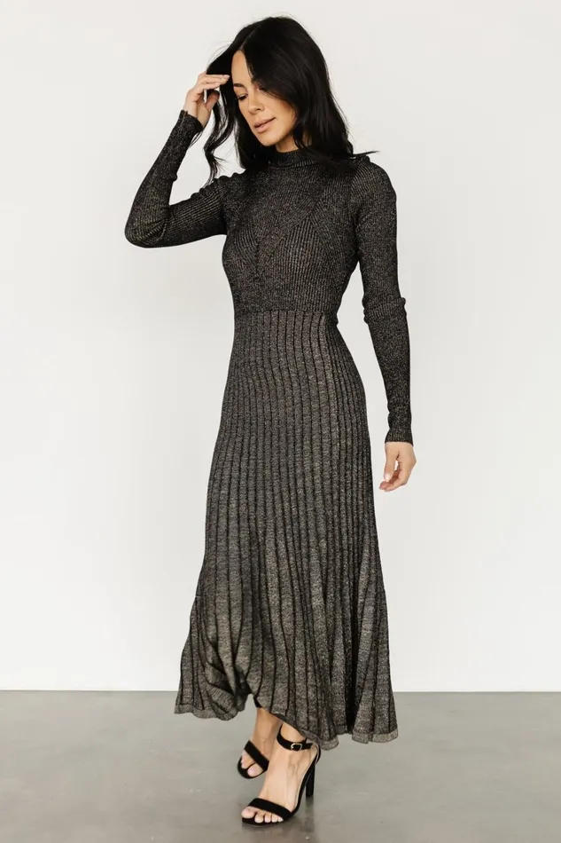 Jamelia Pleated Sweater Dress Black Gold Women Baltic Born Bump Friendly Jamelia Pleated Sweater Dress Black Gold Women Baltic Born Bump Friendly