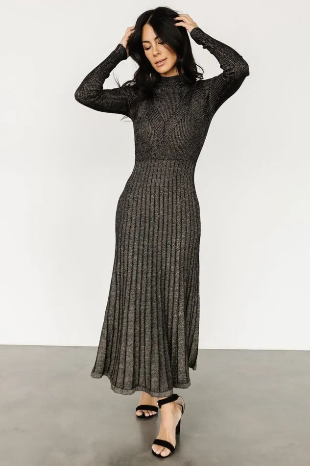 Jamelia Pleated Sweater Dress Black Gold Women Baltic Born Bump Friendly Jamelia Pleated Sweater Dress Black Gold Women Baltic Born Bump Friendly