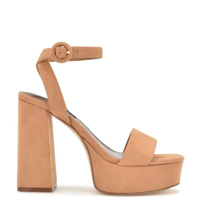 Jans Platform Sandals Cognac Suede Women Nine West Platforms