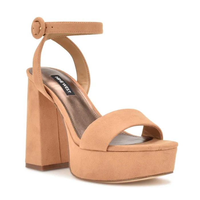 Jans Platform Sandals Cognac Suede Women Nine West Platforms Jans Platform Sandals Cognac Suede Women Nine West Platforms