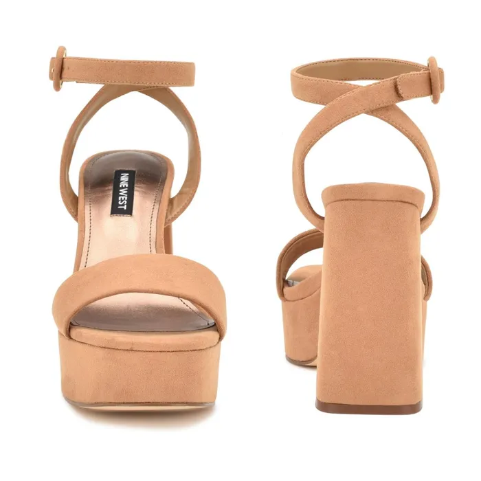Jans Platform Sandals Cognac Suede Women Nine West Platforms Jans Platform Sandals Cognac Suede Women Nine West Platforms