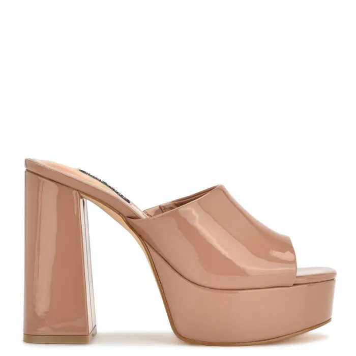 Jilie Platform Slide Sandals Clay Patent Women Nine West High Heels