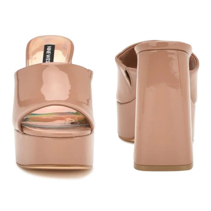 Jilie Platform Slide Sandals Clay Patent Women Nine West High Heels Jilie Platform Slide Sandals Clay Patent Women Nine West High Heels