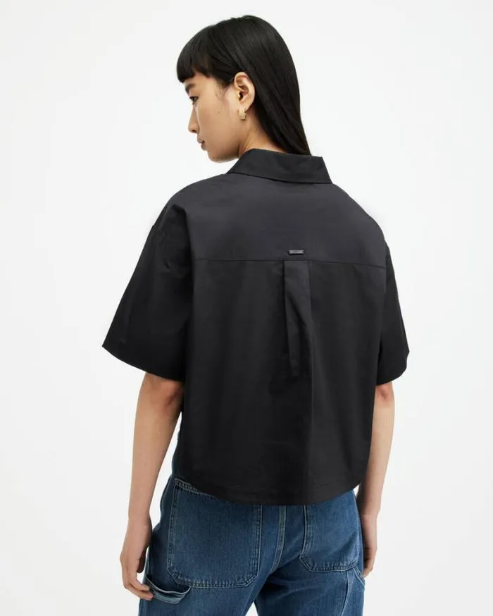 Joanna Relaxed Fit Cropped Shirt Black Women AllSaints Tops and Shirts