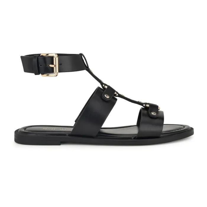 Jouise Ankle Strap Flat Sandals Black Women Nine West Flats
