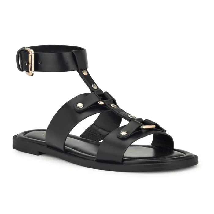 Jouise Ankle Strap Flat Sandals Black Women Nine West Flats Jouise Ankle Strap Flat Sandals Black Women Nine West Flats