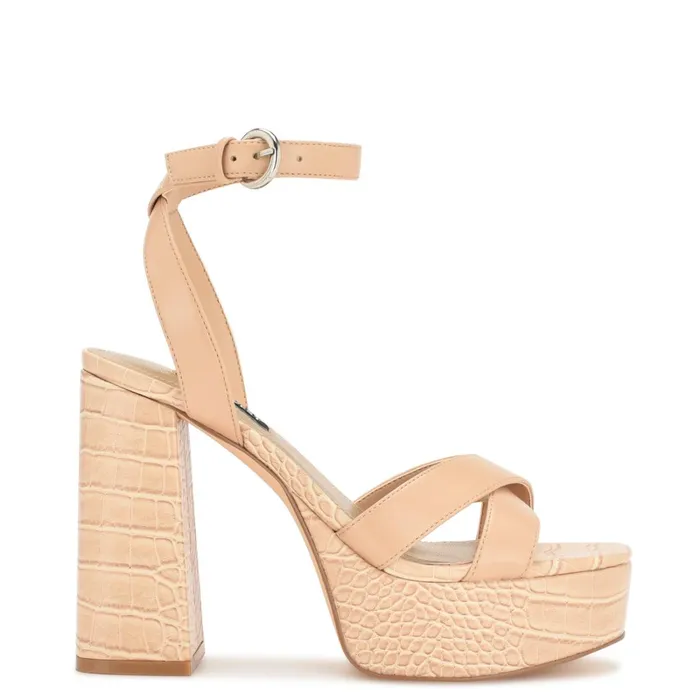Joya Platform Sandals Warm Blush Croco Women Nine West Platforms