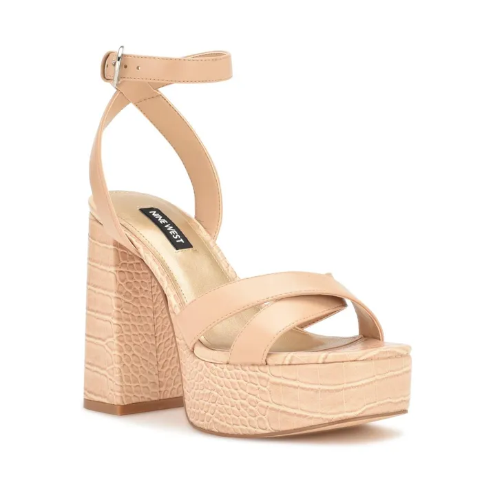 Joya Platform Sandals Warm Blush Croco Women Nine West Platforms Joya Platform Sandals Warm Blush Croco Women Nine West Platforms