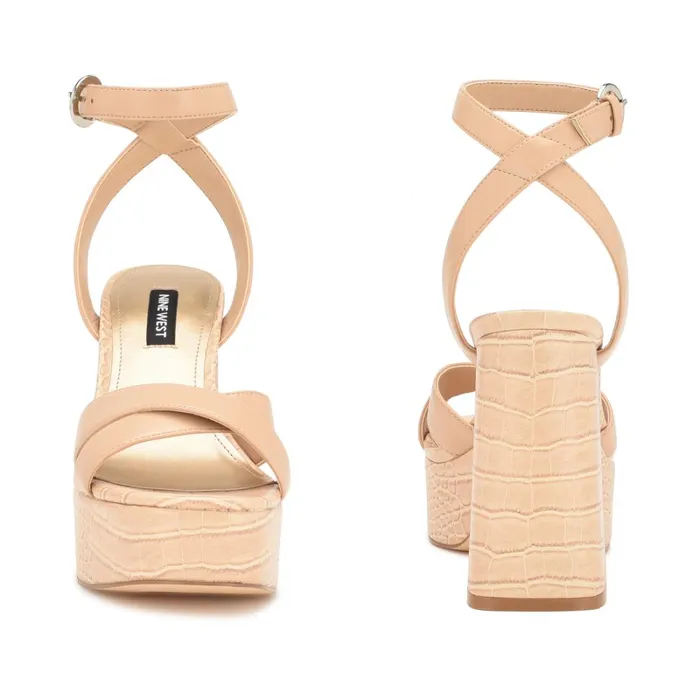 Joya Platform Sandals Warm Blush Croco Women Nine West Platforms Joya Platform Sandals Warm Blush Croco Women Nine West Platforms