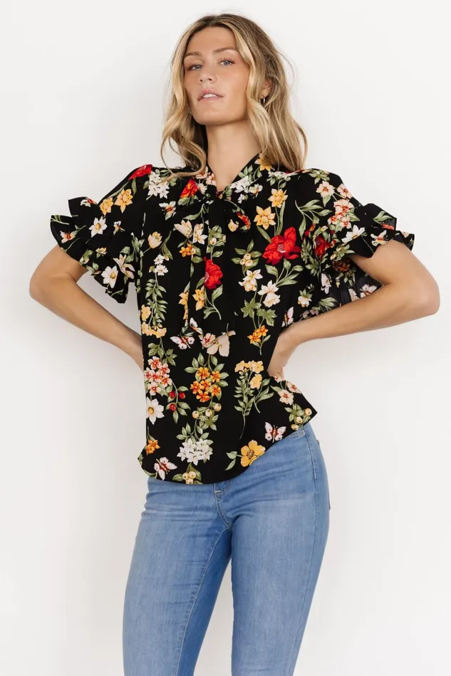 Judy Ruffle Sleeve Top Black Multi Women Baltic Born Blouses Shirts