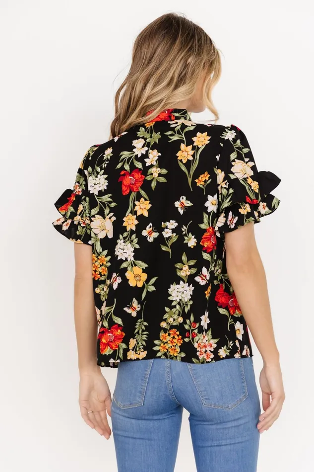 Judy Ruffle Sleeve Top Black Multi Women Baltic Born Blouses Shirts Judy Ruffle Sleeve Top Black Multi Women Baltic Born Blouses Shirts