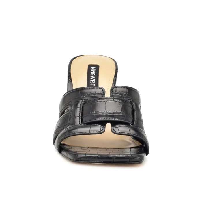 Kaelyn Heeled Slide Sandals Black Croco Women Nine West Dress Kaelyn Heeled Slide Sandals Black Croco Women Nine West Dress