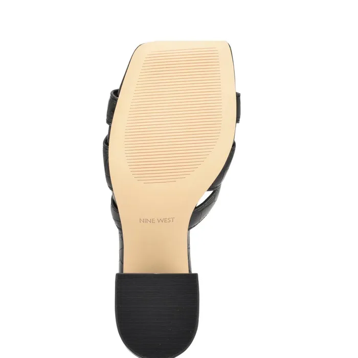 Kaelyn Heeled Slide Sandals Black Croco Women Nine West Dress Kaelyn Heeled Slide Sandals Black Croco Women Nine West Dress