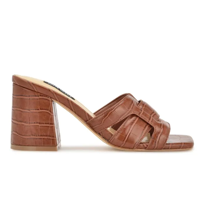 Kaelyn Heeled Slide Sandals Brown Croco Women Nine West Dress