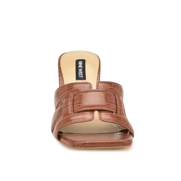 Kaelyn Heeled Slide Sandals Brown Croco Women Nine West Dress Kaelyn Heeled Slide Sandals Brown Croco Women Nine West Dress