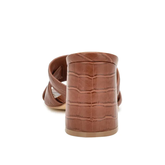 Kaelyn Heeled Slide Sandals Brown Croco Women Nine West Dress Kaelyn Heeled Slide Sandals Brown Croco Women Nine West Dress