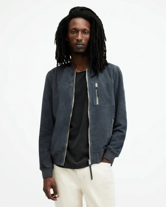 Kairo Suede Bomber Jacket Celestial Blue Men AllSaints Jackets and Coats