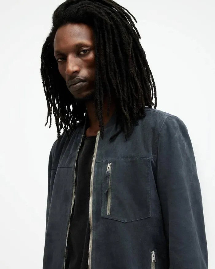 Kairo Suede Bomber Jacket Celestial Blue Men AllSaints Jackets and Coats