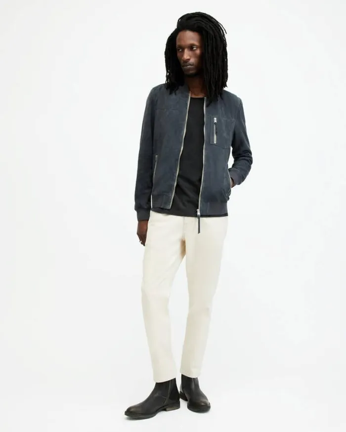 Kairo Suede Bomber Jacket Celestial Blue Men AllSaints Jackets and Coats
