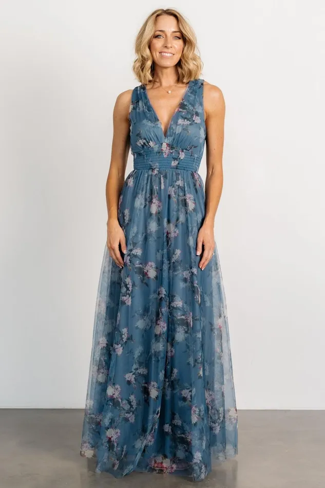 Kamila Tulle Maxi Dress Blue Multi Floral Women Baltic Born Maxi Dresses