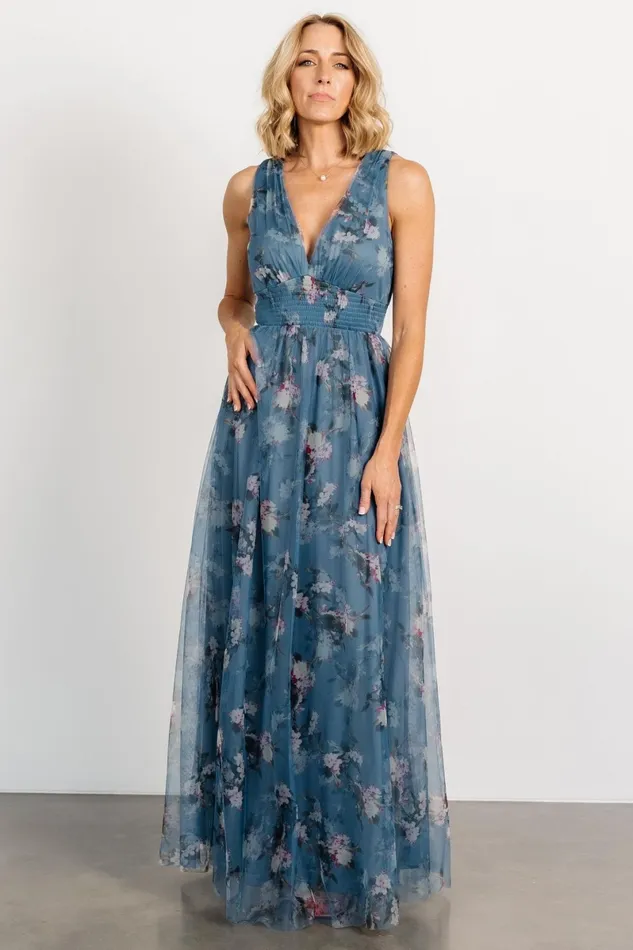 Kamila Tulle Maxi Dress Blue Multi Floral Women Baltic Born Maxi Dresses