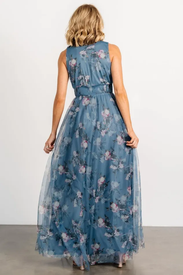 Kamila Tulle Maxi Dress Blue Multi Floral Women Baltic Born Maxi Dresses