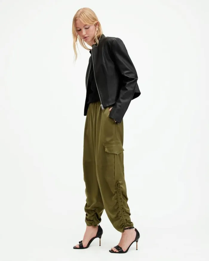 Kaye Oversized Drawcord Pants Khaki Green Women AllSaints Pants and Leggings