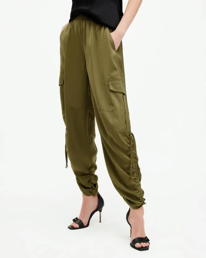 Kaye Oversized Drawcord Pants Khaki Green Women AllSaints Pants and Leggings Kaye Oversized Drawcord Pants Khaki Green Women AllSaints Pants and Leggings
