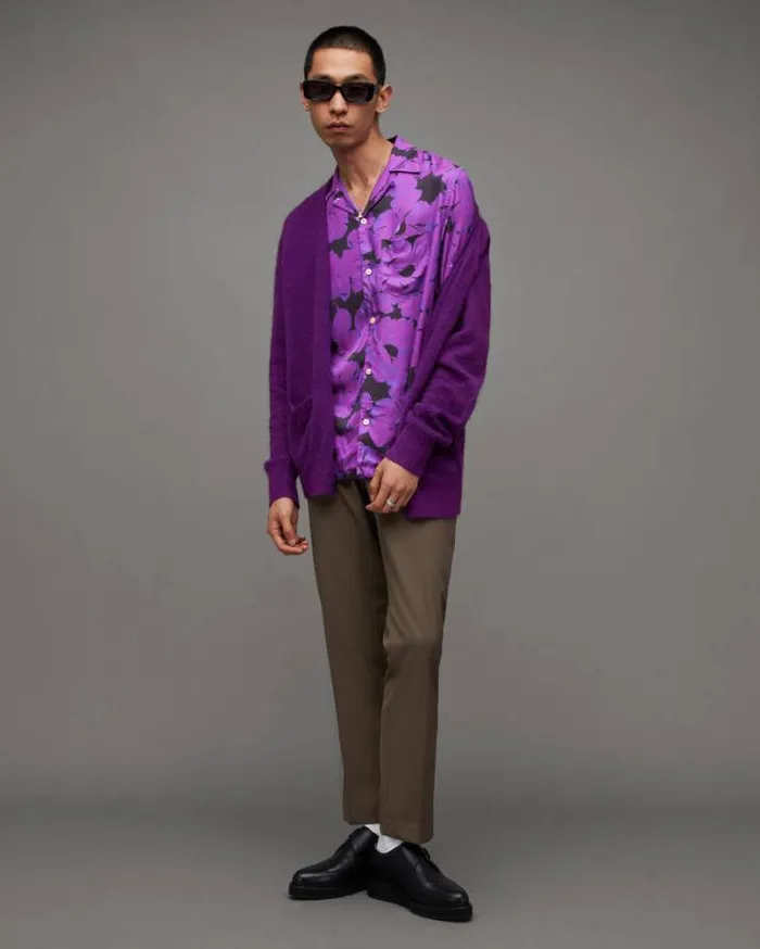 Kaza Floral Print Relaxed Fit Shirt Electric Purple Men AllSaints Shirts