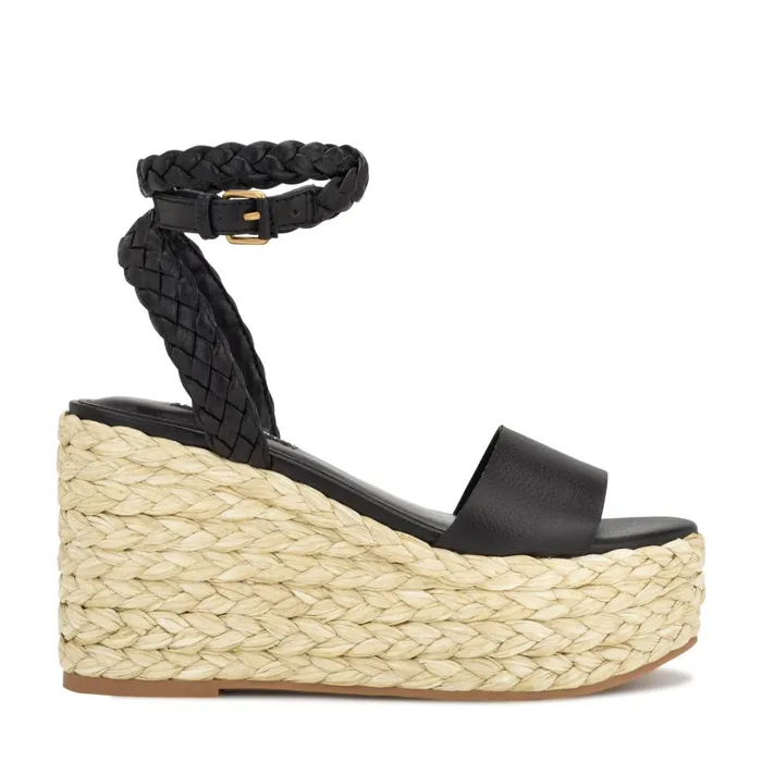Keily Espadrille Wedge Sandals Black Women Nine West High Heels