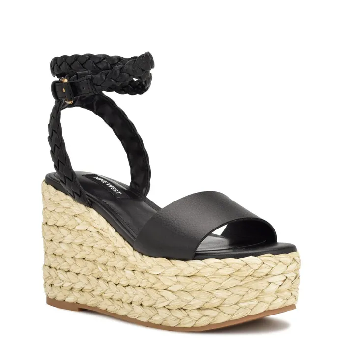 Keily Espadrille Wedge Sandals Black Women Nine West High Heels Keily Espadrille Wedge Sandals Black Women Nine West High Heels