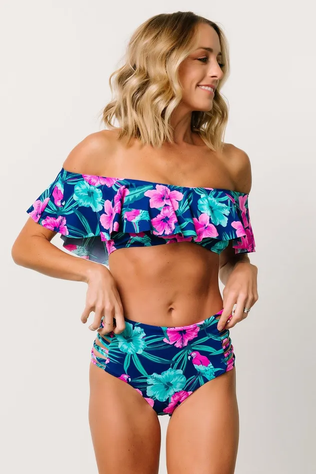 Keke High Waisted Bikini Bottom Navy Tropical Floral Women Baltic Born Bikini Keke High Waisted Bikini Bottom Navy Tropical Floral Women Baltic Born Bikini
