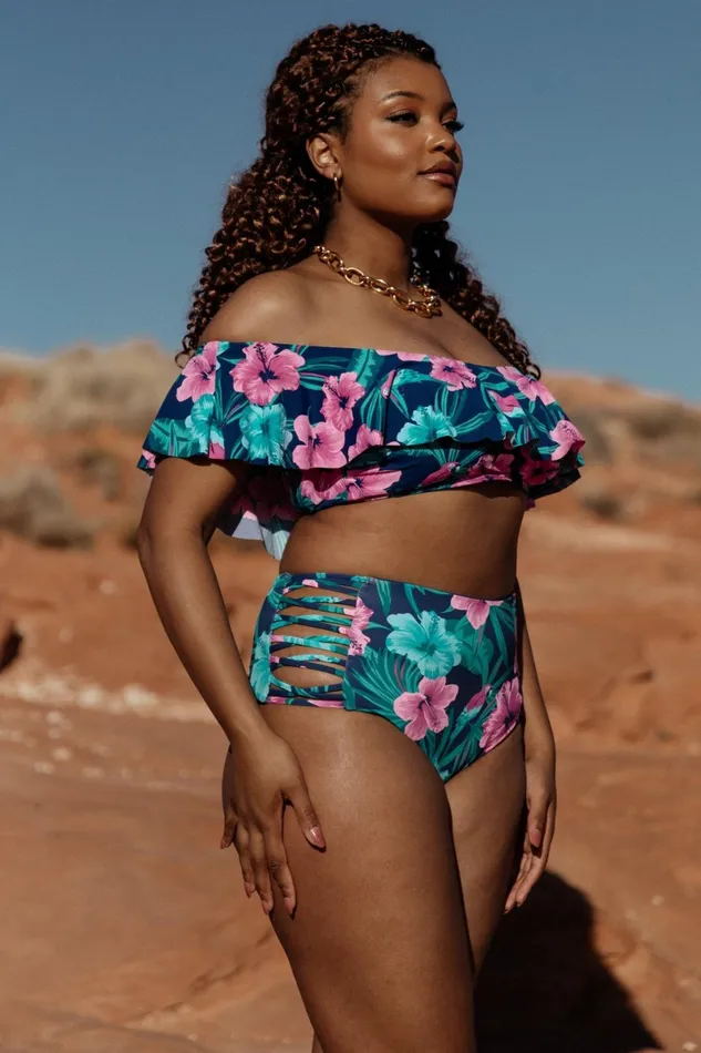 Keke High Waisted Bikini Bottom Navy Tropical Floral Women Baltic Born Bikini Keke High Waisted Bikini Bottom Navy Tropical Floral Women Baltic Born Bikini