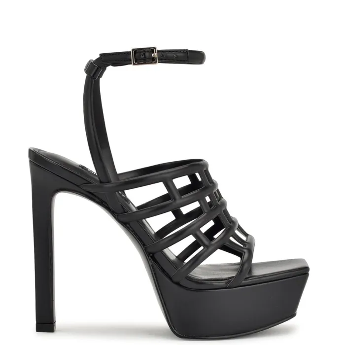 Kelinda Ankle Strap Platform Sandals Black Women Nine West High Heels