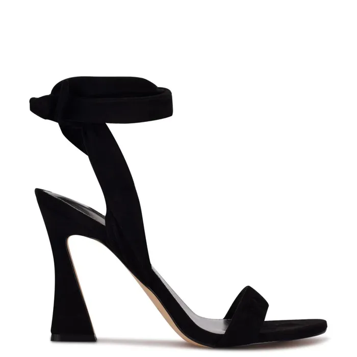 Kelsie Ankle Wrap Heeled Sandals Black Suede Women Nine West Dress