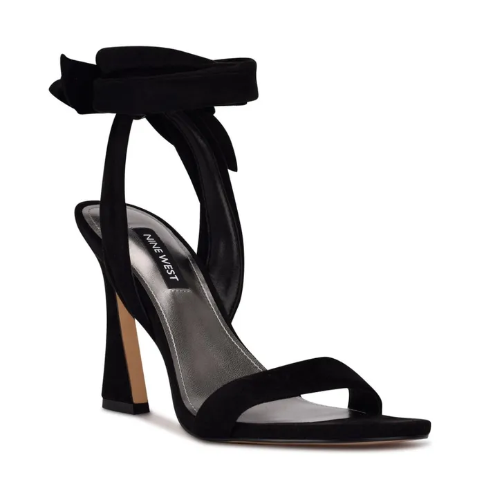 Kelsie Ankle Wrap Heeled Sandals Black Suede Women Nine West Dress Kelsie Ankle Wrap Heeled Sandals Black Suede Women Nine West Dress