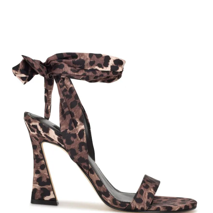 Kelsie Ankle Wrap Heeled Sandals Leopard Satin Women Nine West Heeled