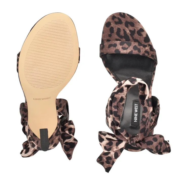 Kelsie Ankle Wrap Heeled Sandals Leopard Satin Women Nine West Heeled Kelsie Ankle Wrap Heeled Sandals Leopard Satin Women Nine West Heeled
