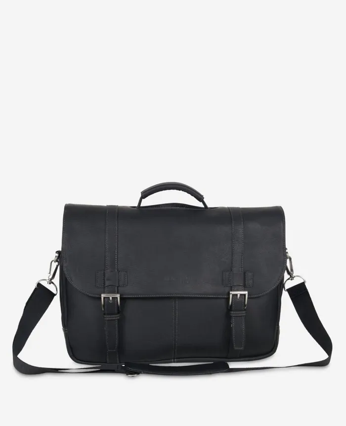 Kenneth Cole Bags and Belts Men Leather 156Inch Double Compartment Flapover Computer Bag Black Kenneth Cole Bags and Belts Men Leather 156Inch Double Compartment Flapover Computer Bag Black