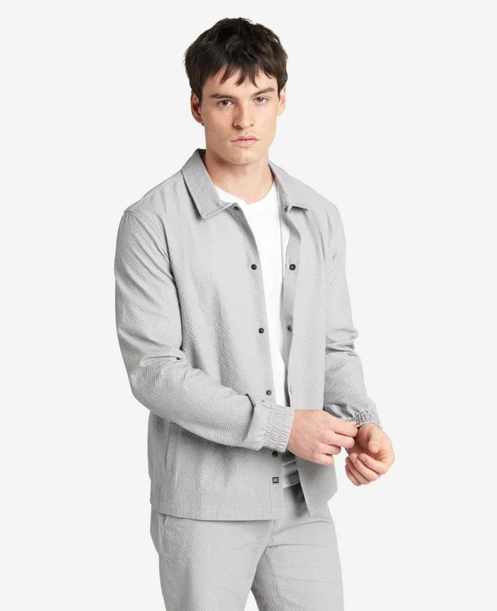 Kenneth Cole Jackets and Outerwear Men Printed Performance Seersucker Jacket Grey