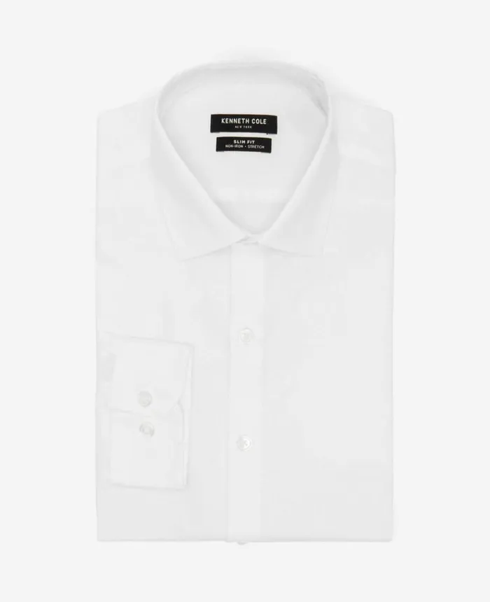 Kenneth Cole Shirts Men SlimFit ButtonDown Stretch Dress Shirt With TEK FIT White Kenneth Cole Shirts Men SlimFit ButtonDown Stretch Dress Shirt With TEK FIT White
