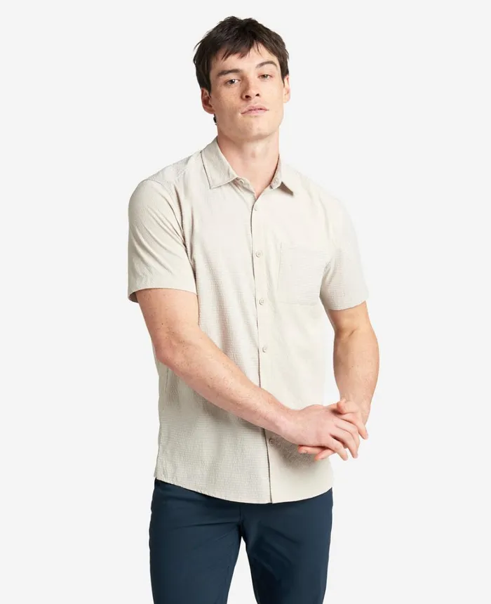 Kenneth Cole Shirts Men Slim Fit ShortSleeve MixedMedia Shirt Tan