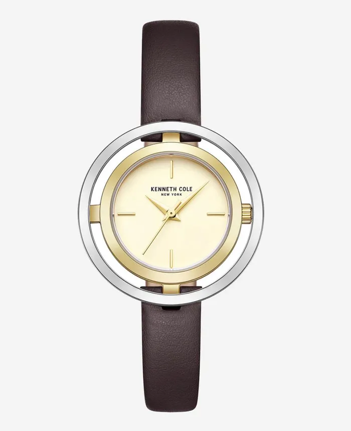 Kenneth Cole Watches Women Automatic TwoTone Transparency Water Resistant Leather Strap Watch Brown Kenneth Cole Watches Women Automatic TwoTone Transparency Water Resistant Leather Strap Watch Brown