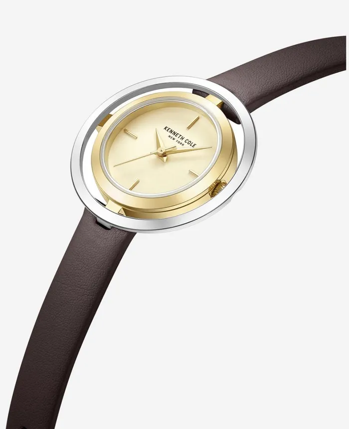 Kenneth Cole Watches Women Automatic TwoTone Transparency Water Resistant Leather Strap Watch Brown Kenneth Cole Watches Women Automatic TwoTone Transparency Water Resistant Leather Strap Watch Brown