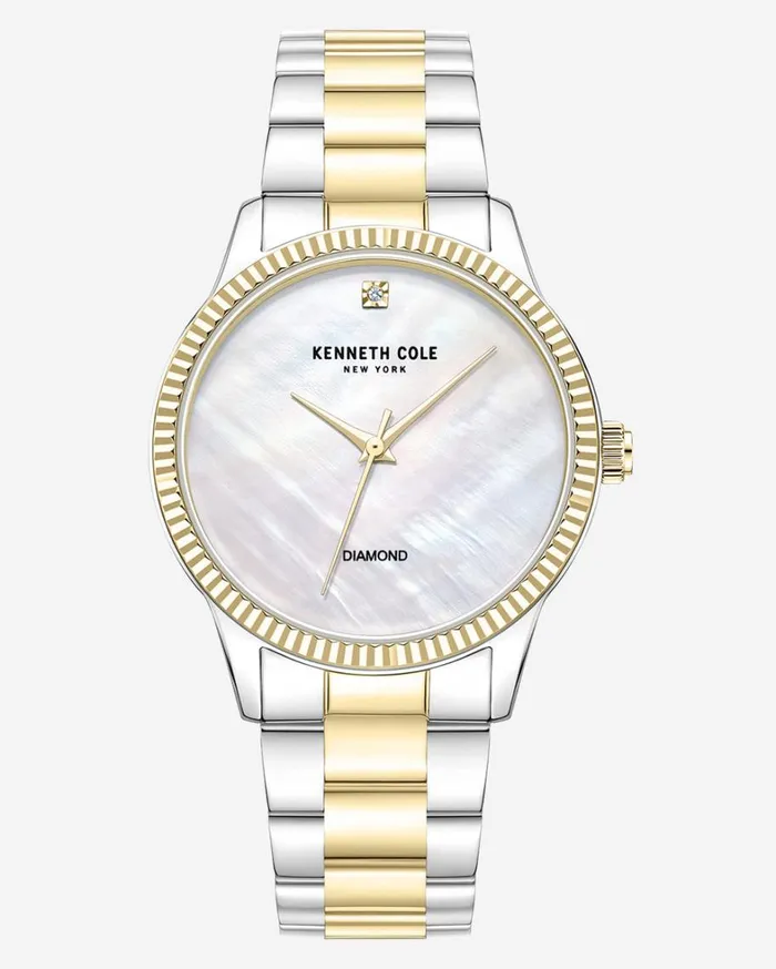 Kenneth Cole Watches Women Diamond Dial Water Resistant TwoTone Stainless Steel Bracelet Watch Tt Silvergold Yellow