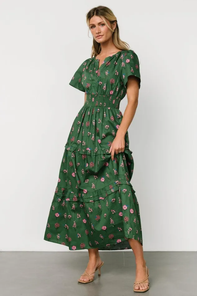 Kiana Poplin Maxi Dress Green Pink Women Baltic Born Bump Friendly