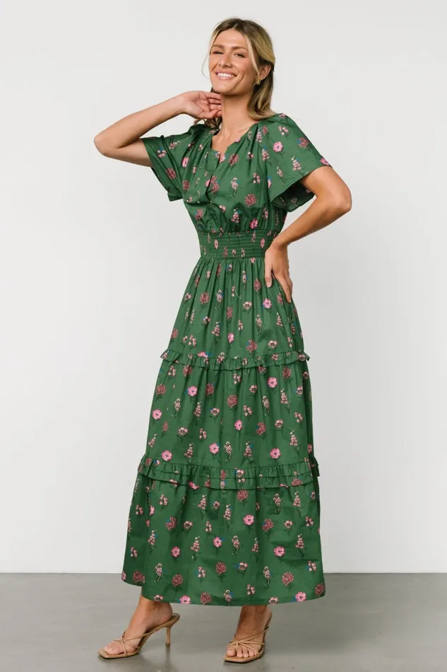 Kiana Poplin Maxi Dress Green Pink Women Baltic Born Bump Friendly Kiana Poplin Maxi Dress Green Pink Women Baltic Born Bump Friendly