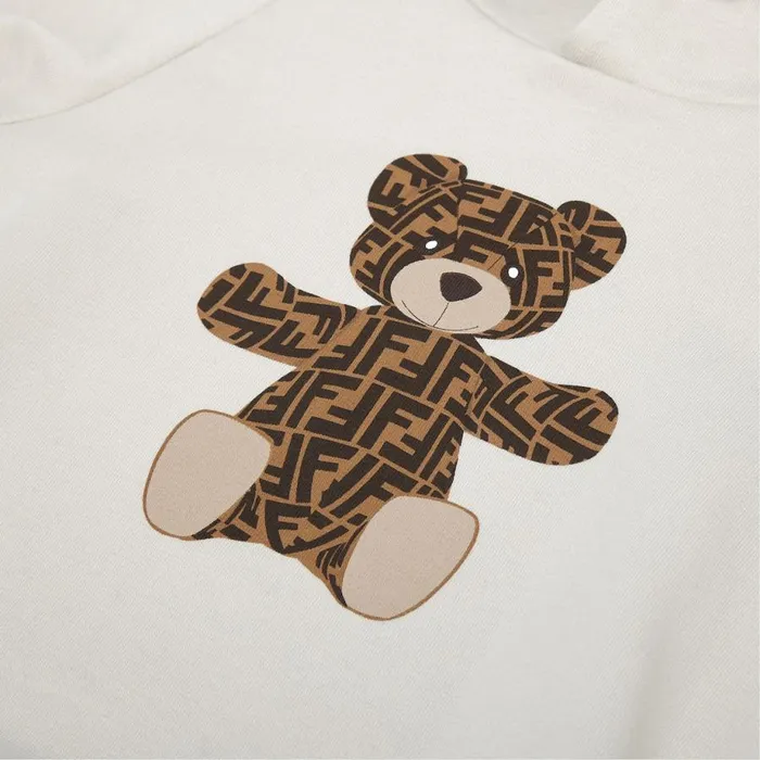Kids Baby Set In Beige Jersey With Teddy Bear Print Fendi Baby Girl