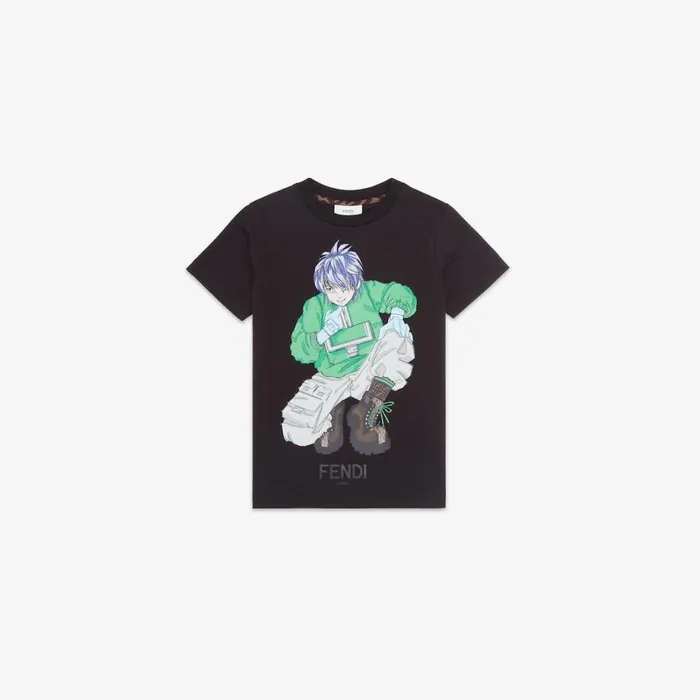 Kids Black And Multicolour Jersey Junior TShirt Multicolour Fendi Ready To Wear