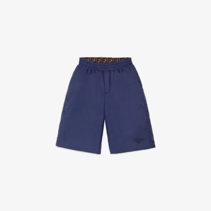 Kids Blue Nylon And Ff Reversible Bermudas Blue Fendi Ready To Wear